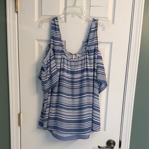 Cato Blue and White Striped Cold-Shoulder Blouse